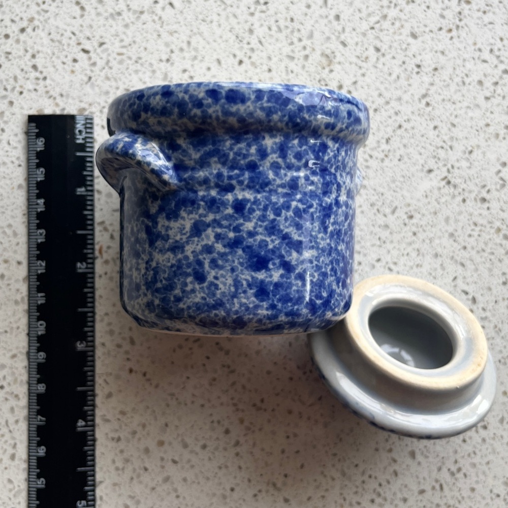 Blue Speckled Ceramic Jar with cover, for sugar, honey, salt, or... - Picture 6 of 6
